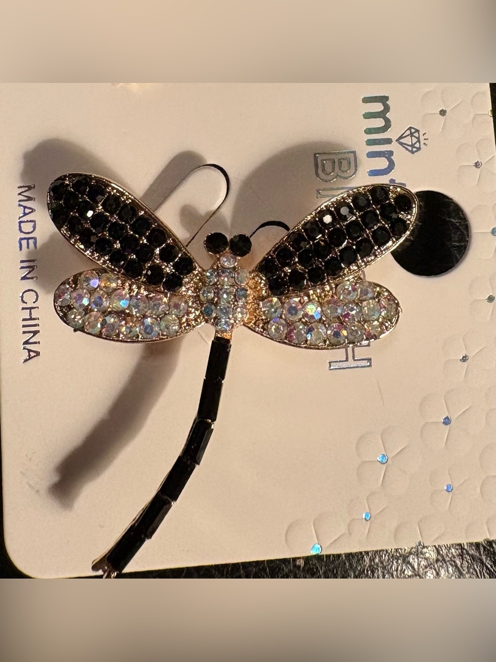 Mint Rhinestone Crystal Dragonfly Gold Tone Fashion Brooch Pin
